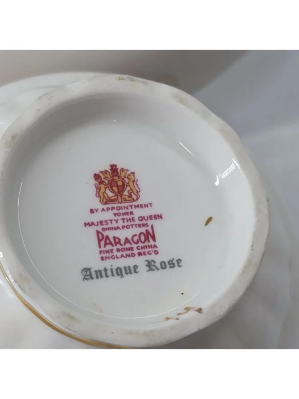Paragon England Antique Rose Tea Cup & Saucer Signed Reg Johnson Gold Fushia